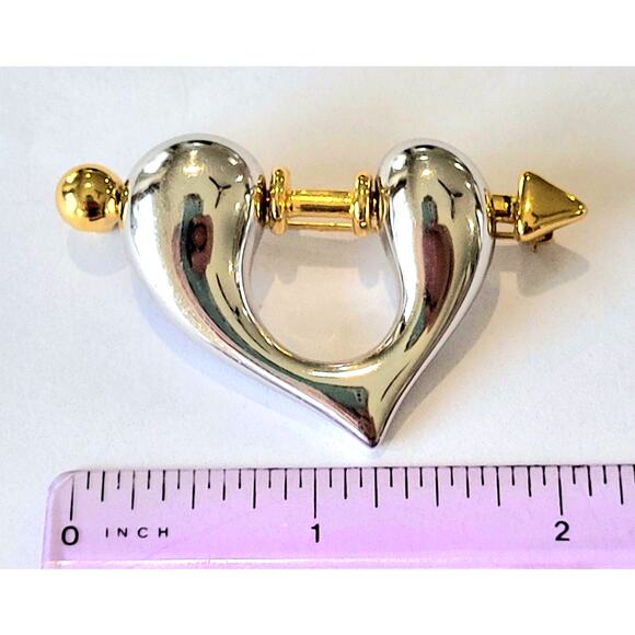 Contessa Pilar Crespi Heart 2-Tone Brooch Excellent Condition Signed Silver Gold - Picture 7 of 7